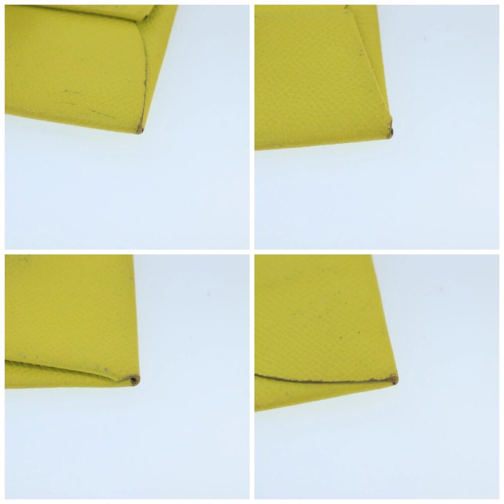 HERMES Bastia Coin Purse Leather Yellow Silver Auth ar12907 - Picture 14 of 16